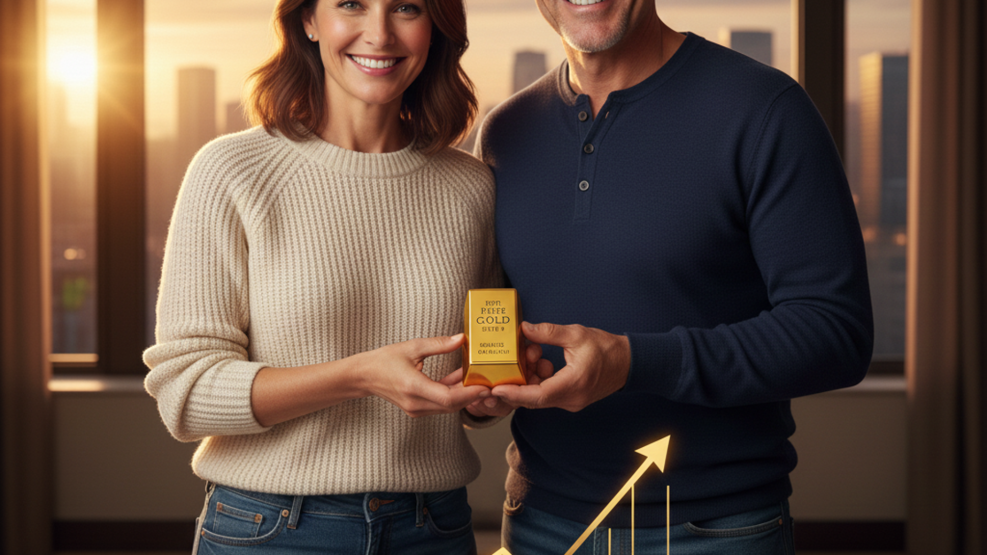 Couple holding gold bar